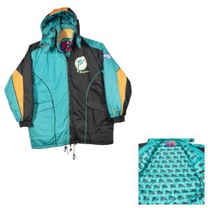 Vintage Pro Player‎ By Daniel Young Miami Dolphins Hooded Puffer Jacket Mens XL
